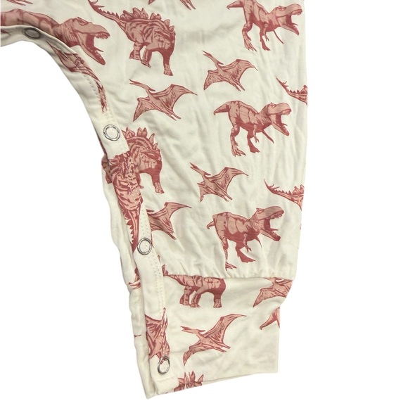 Kate Quinn Bamboo Jersey Romper Cuffed Overall Pink Dinosaur Print NWT sz 18-24 - Picture 4 of 6
